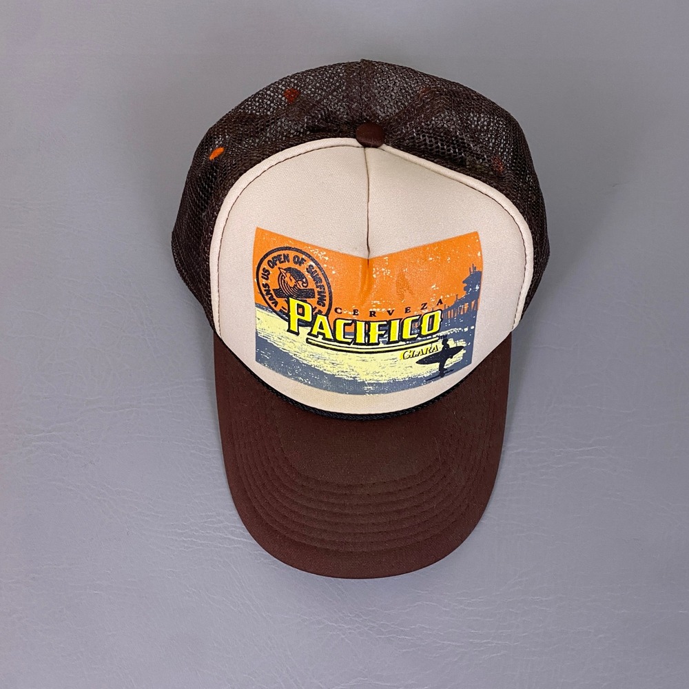 Vans US Open of Surfing Trucker Hat Pacifico Cerveza Brown Orange Snapback